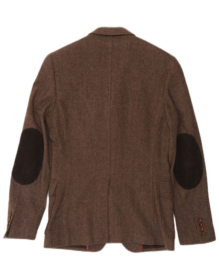 Jaqueta blazer masculina Sisley com 3 botões IT 44 XS marrom espinha de peixe