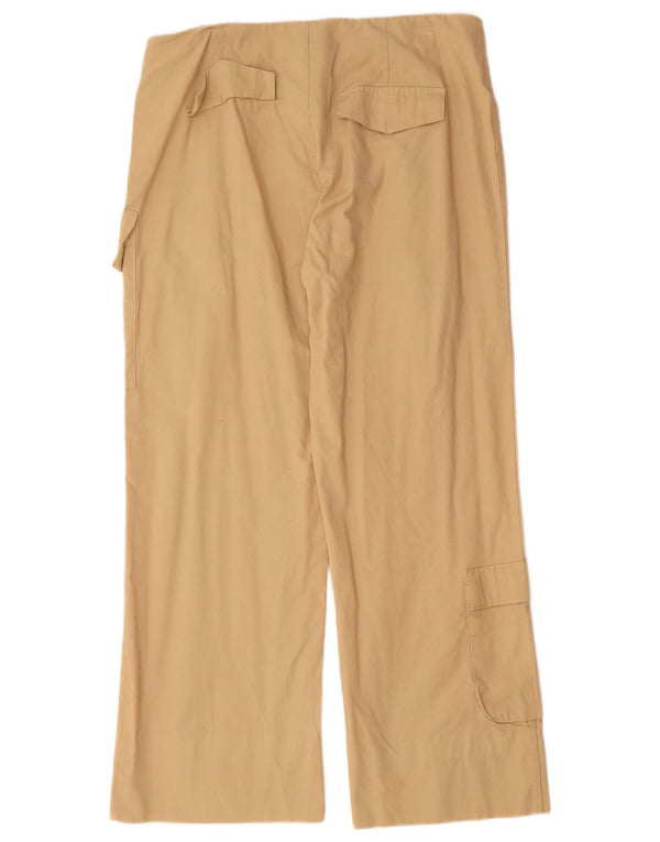 Calça cargo feminina Zara cintura alta perna larga grande W30 L28 algodão bege