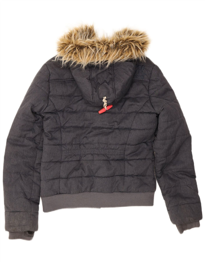 Jaqueta acolchoada com capuz feminina Superdry UK 12 poliéster azul marinho médio