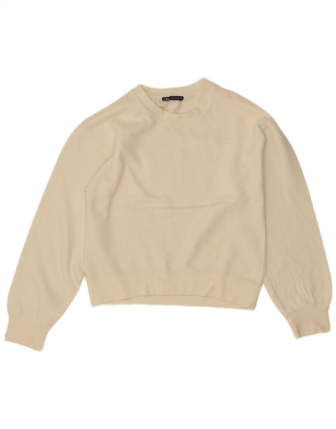 Zara Womens Crop Sweatshirt Jumper UK 10 Pequeno Off White