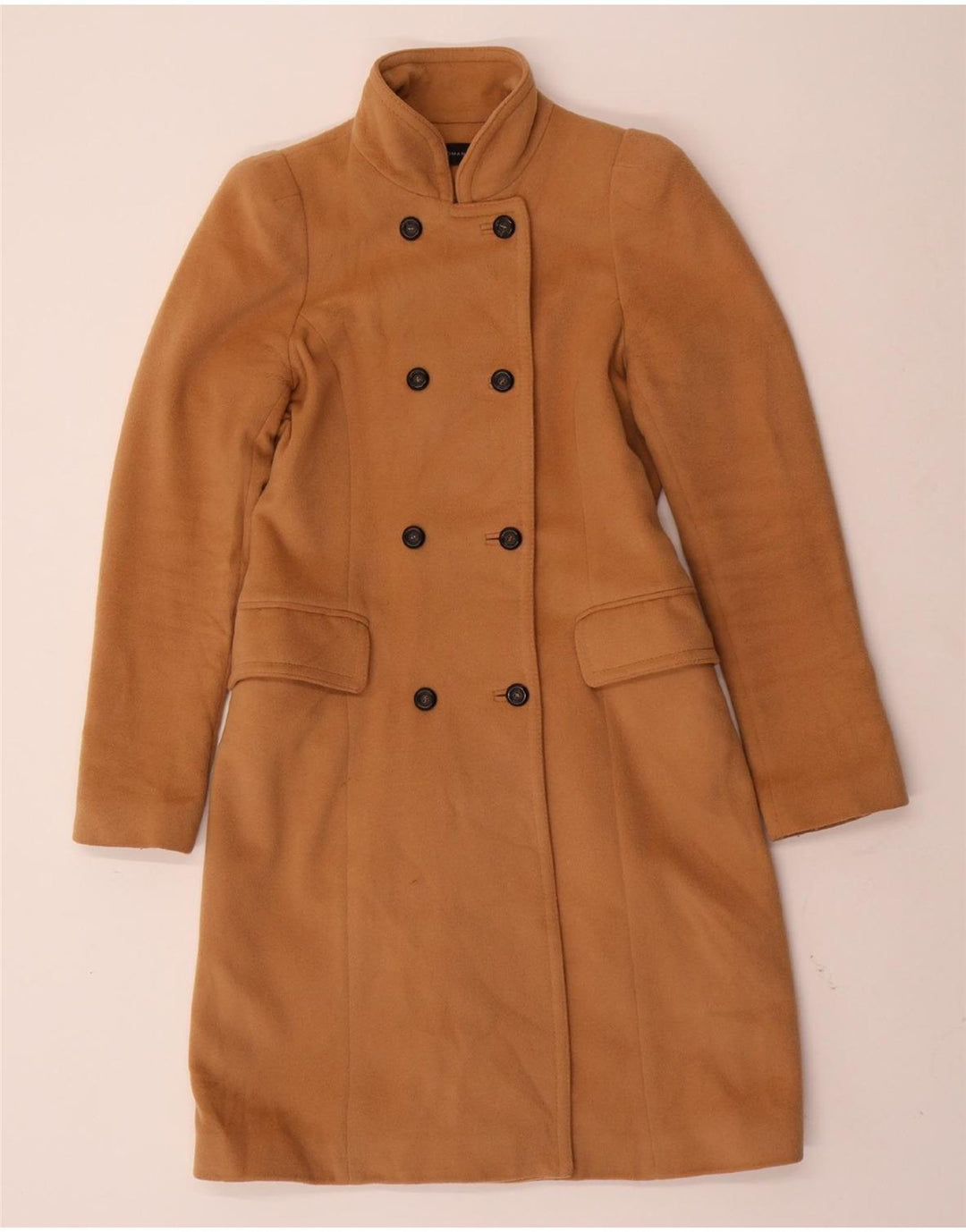 Casaco feminino ZARA com peito duplo Reino Unido 12 lã marrom médio
