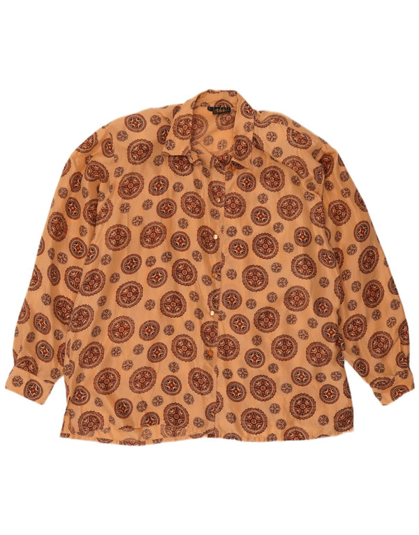 Blusa camisa feminina vintage grande Reino Unido 16 seda floral laranja grande