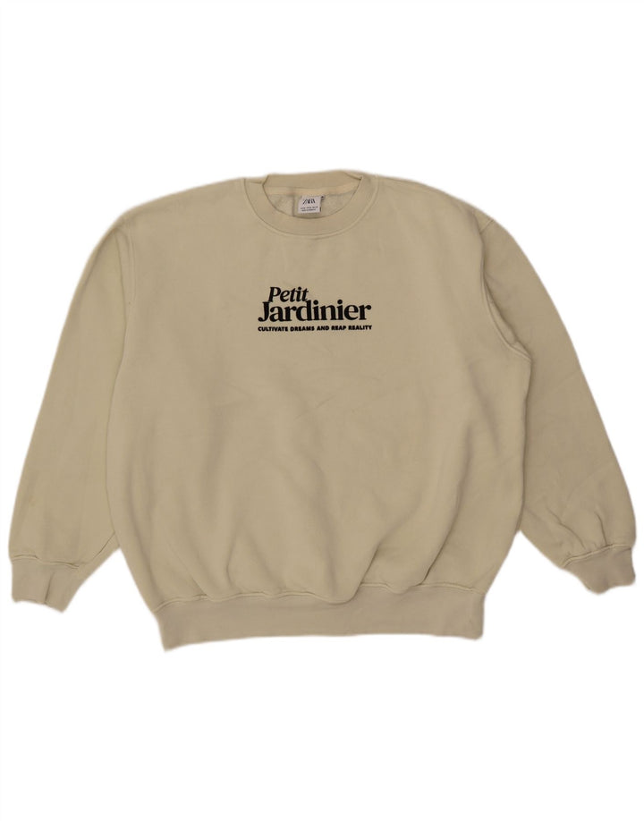 Moletom Zara masculino gráfico solto ajuste jumper médio bege algodão