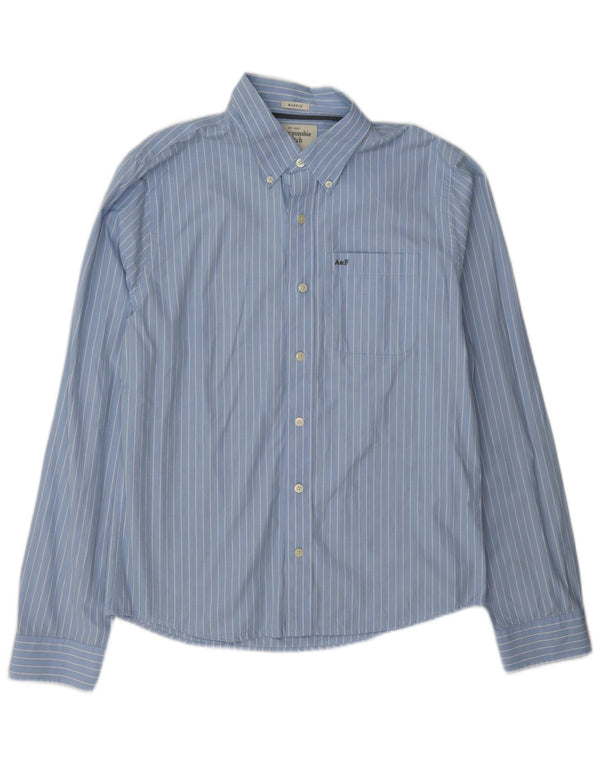 Camisa muscular masculina Abercrombie & Fitch XL azul risca de giz algodão