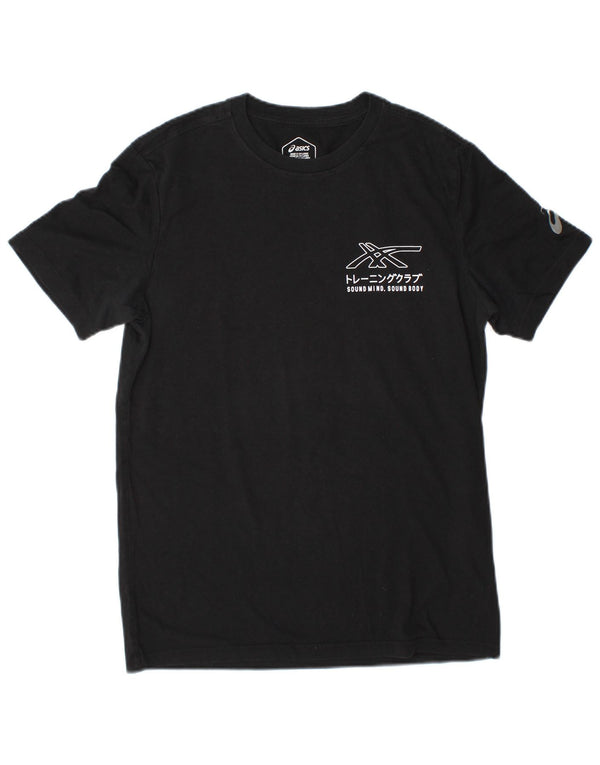 Camiseta gráfica masculina Asics Top médio algodão preto