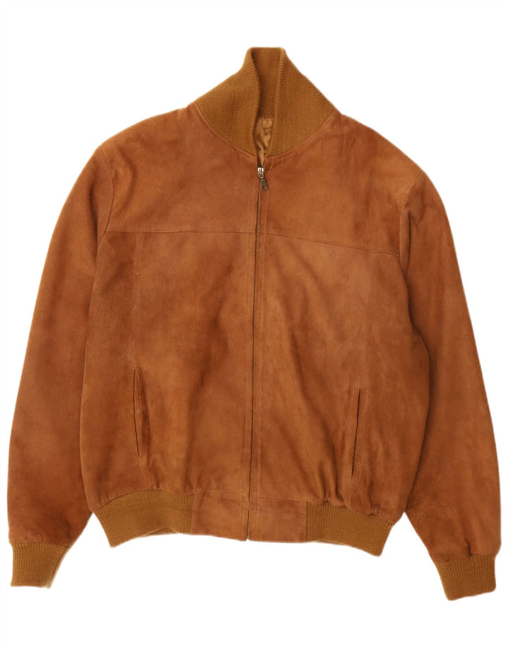 Jaqueta bomber masculina vintage de camurça UK 40 grande marrom