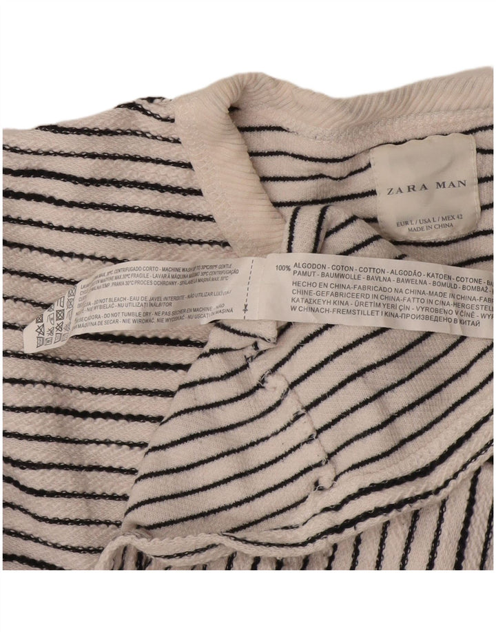 Zara Top masculino manga comprida grande algodão listrado branco