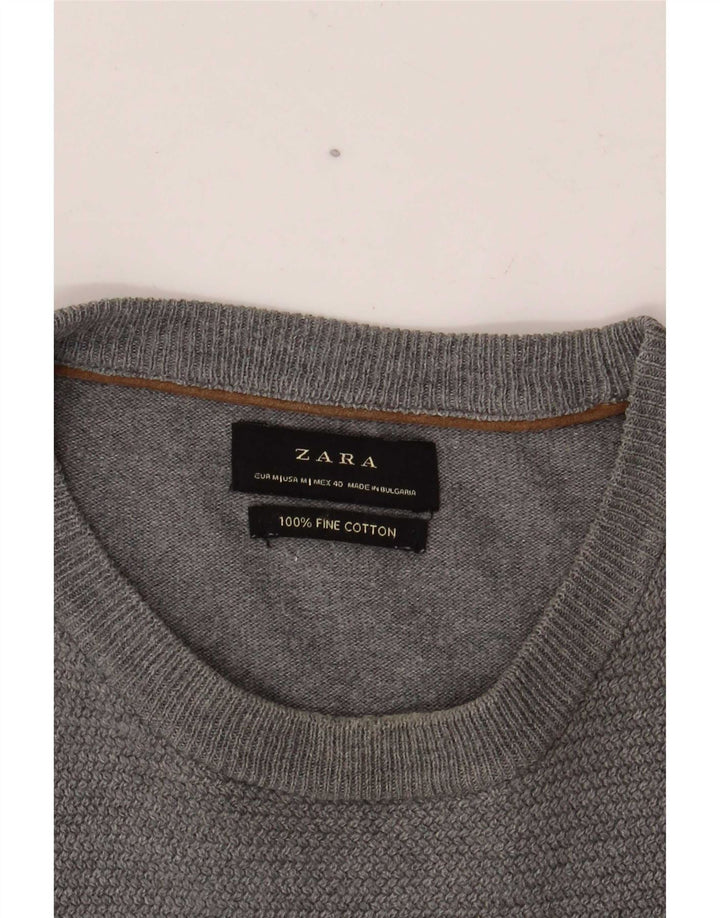 Zara Suéter masculino com gola redonda e algodão cinza médio