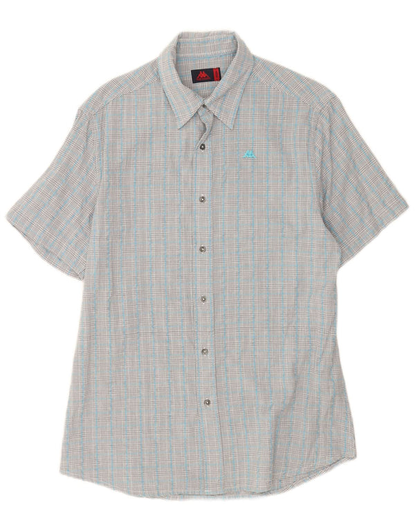 Camisa masculina de manga curta Kappa de algodão xadrez azul médio