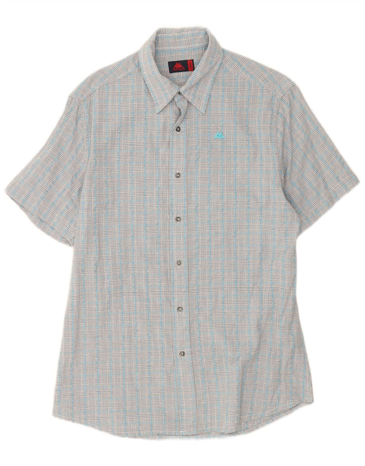 Camisa masculina de manga curta Kappa de algodão xadrez azul médio