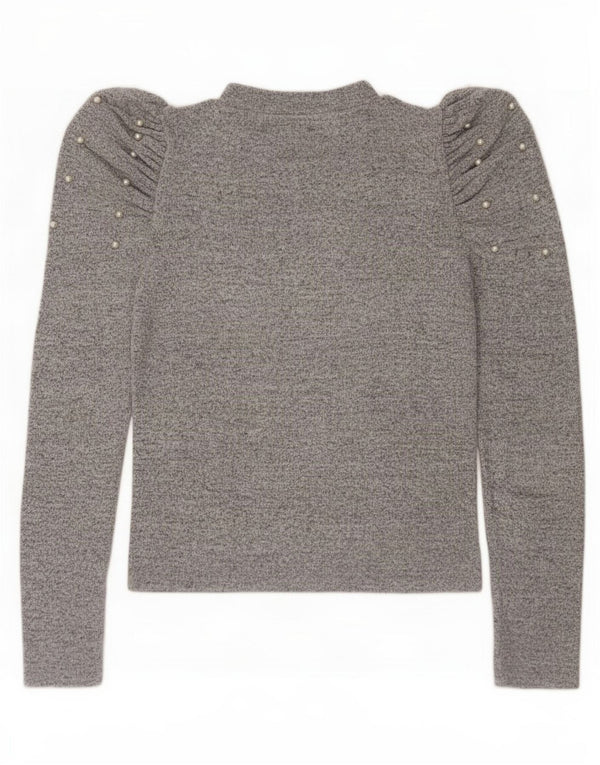 Top feminino Zara de manga comprida UK 12 cinza médio manchado