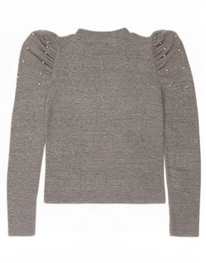 Top feminino Zara de manga comprida UK 12 cinza médio manchado