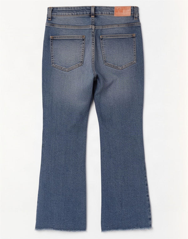 Zara Calça Jeans Feminina Crop Bootcut EU 40 Médio W30 L25 Azul Algodão