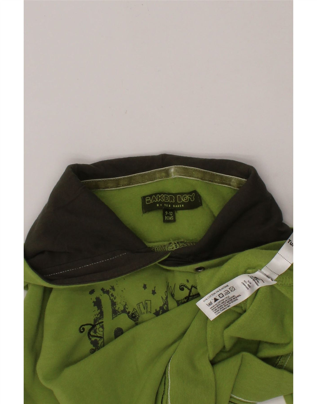 TED BAKER Baby Boys Graphic Hoodie Jumper 9-12 Months Green Cotton Vintage Ted Baker and Second-Hand Ted Baker from Messina Hembry 
