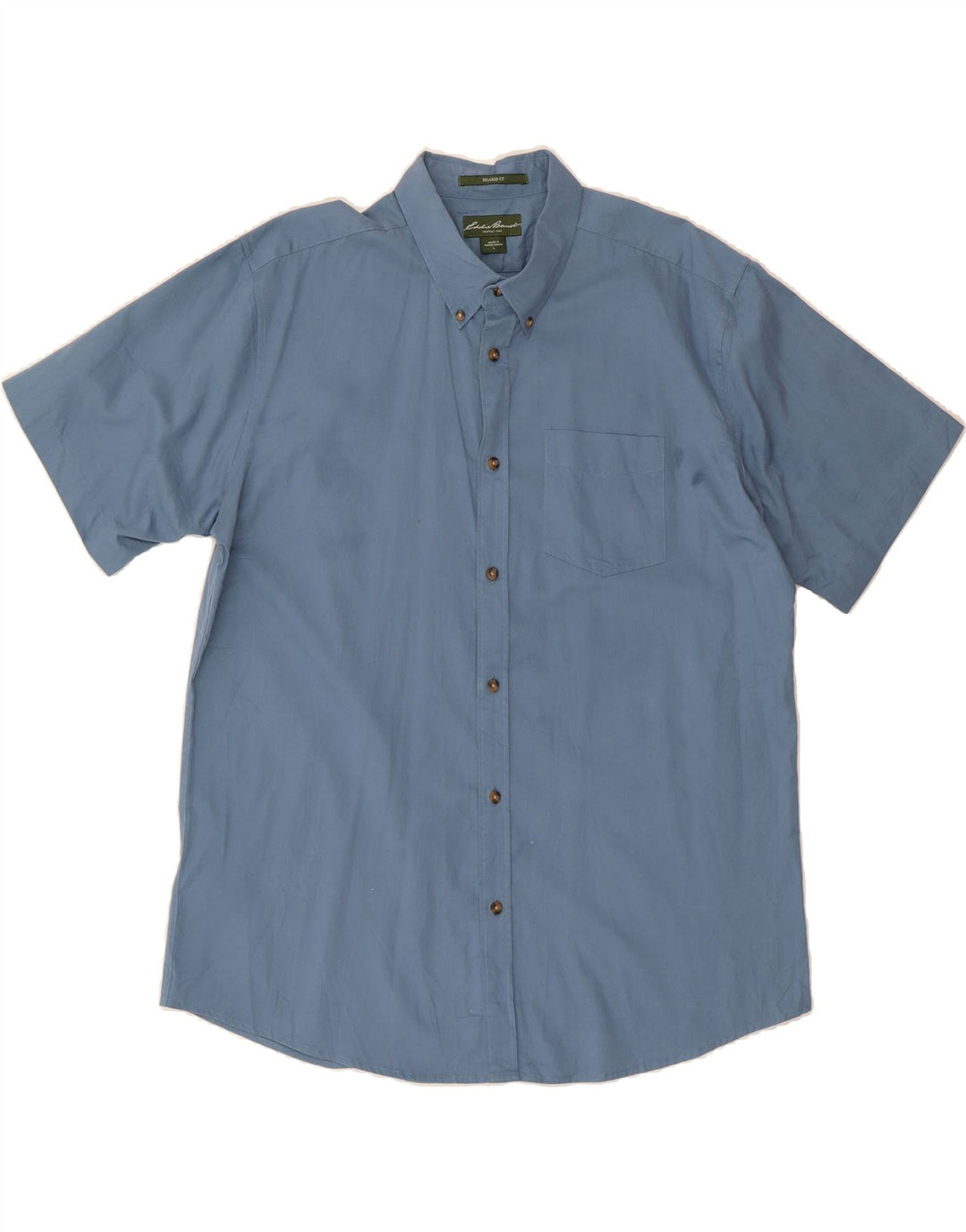 EDDIE BAUER Mens Relaxed Fit Short Sleeve Shirt Large Blue Cotton Vintage Eddie Bauer and Second-Hand Eddie Bauer from Messina Hembry 