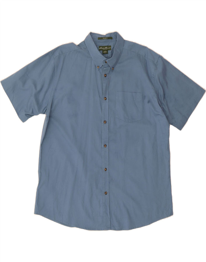 EDDIE BAUER Mens Relaxed Fit Short Sleeve Shirt Large Blue Cotton Vintage Eddie Bauer and Second-Hand Eddie Bauer from Messina Hembry 