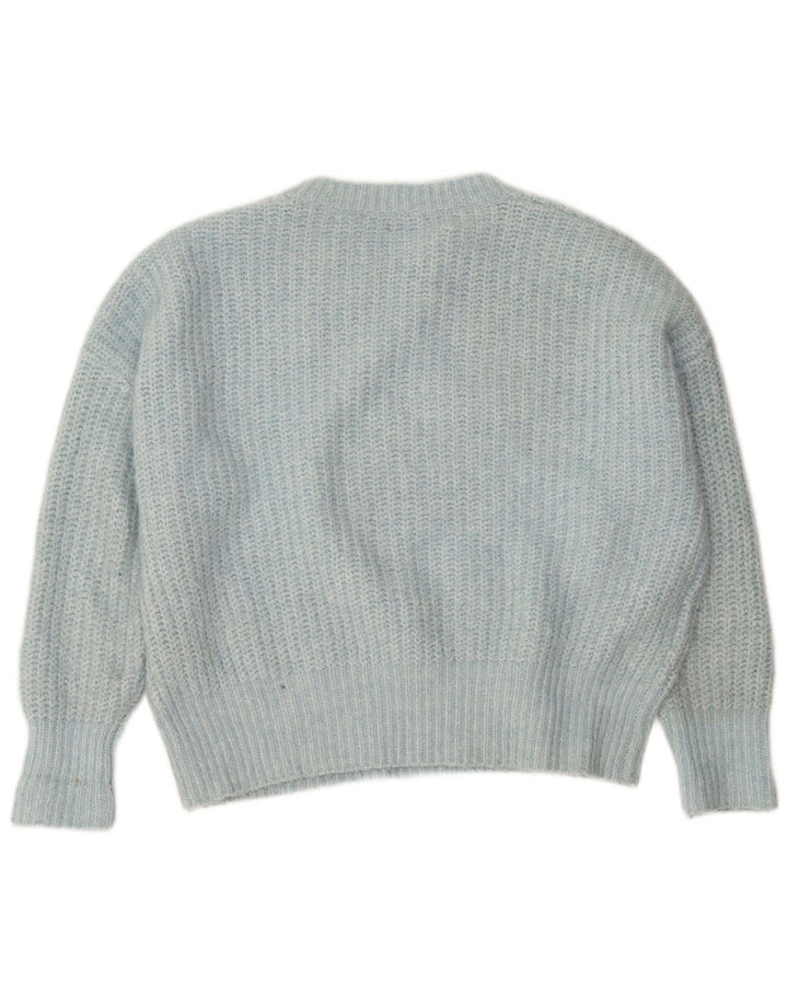 Zara Suéter feminino oversized com gola canoa Reino Unido 14 poliéster azul médio