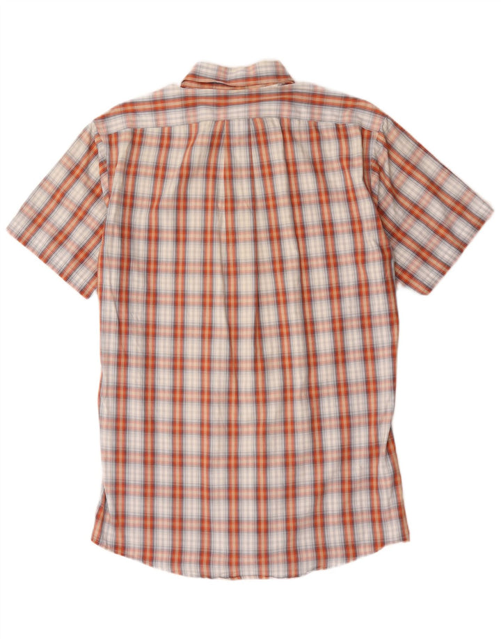 Eddie Bauer Camisa masculina de manga curta clássica de ajuste pequeno laranja xadrez algodão