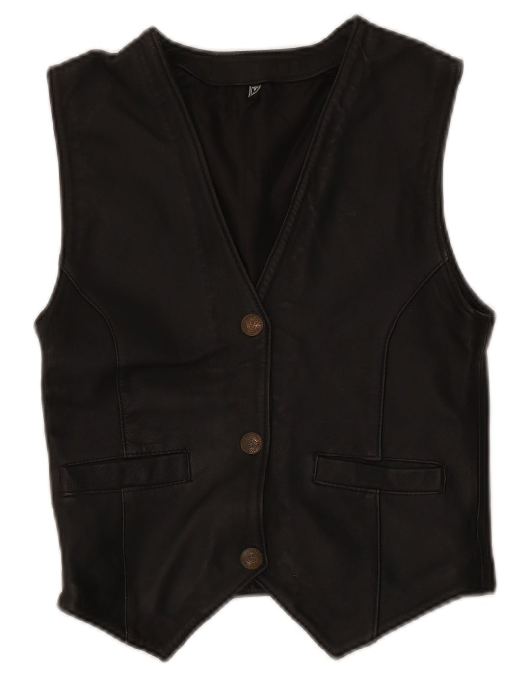Colete de couro feminino vintage UK 12 médio preto