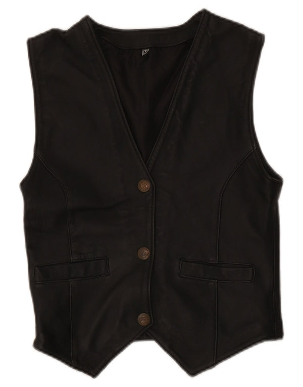 Colete de couro feminino vintage UK 12 médio preto
