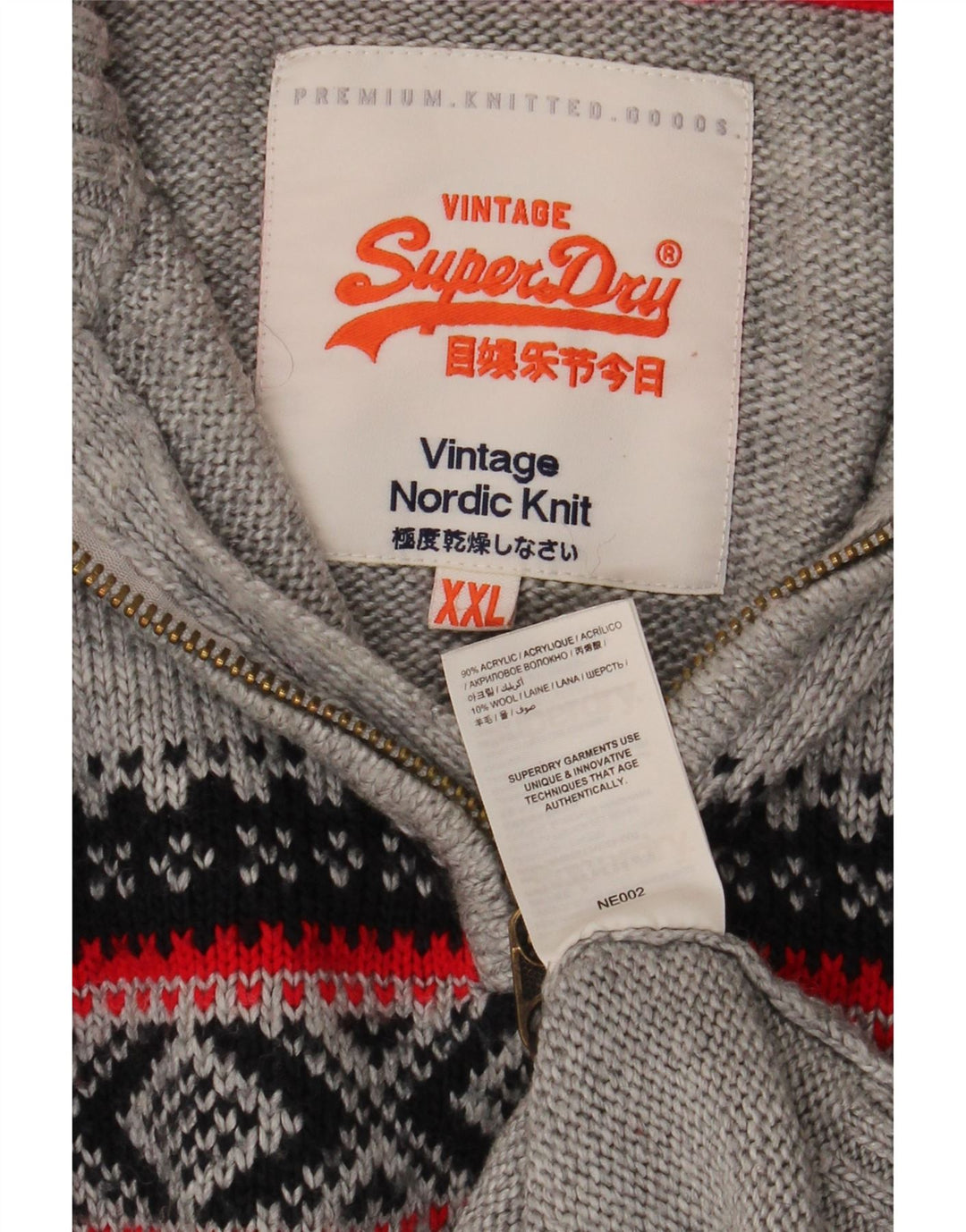 Suéter masculino Superdry com zíper e gola 2XL cinza Fair Isle acrílico