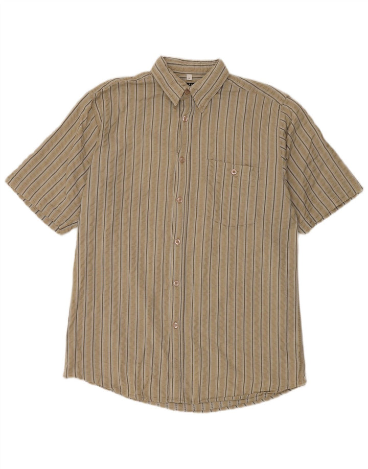 Camisa masculina de manga curta Angelo Litrico algodão listrado bege médio