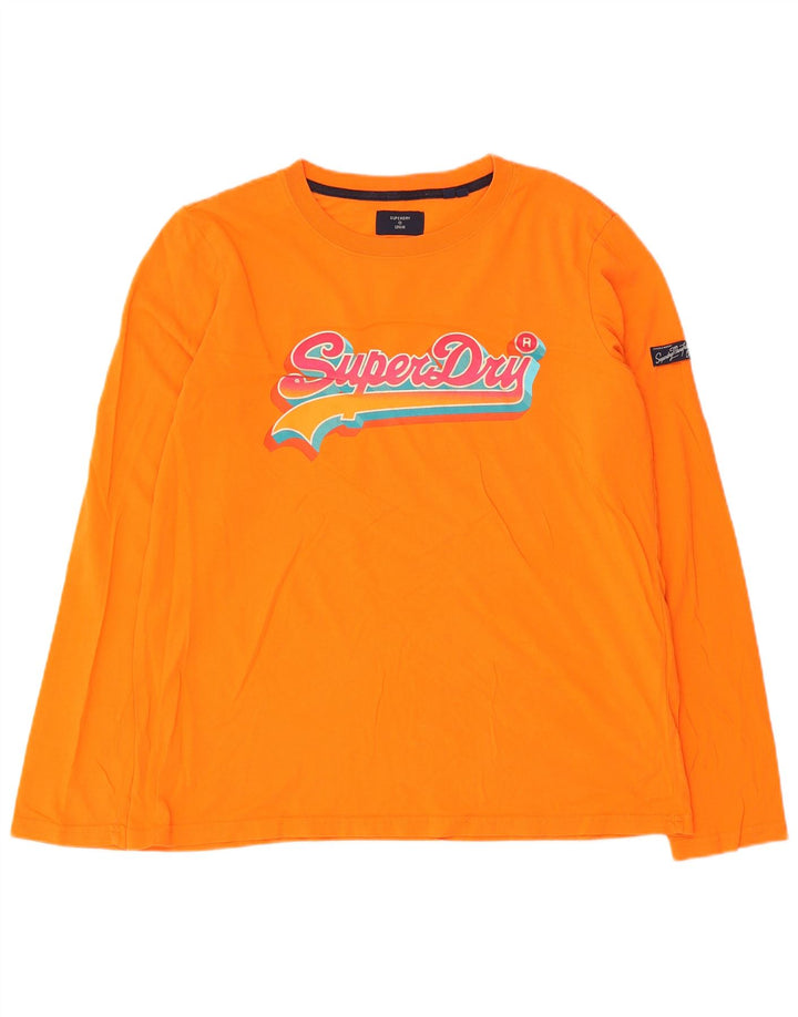 Top gráfico feminino Superdry manga comprida UK 12 algodão laranja médio