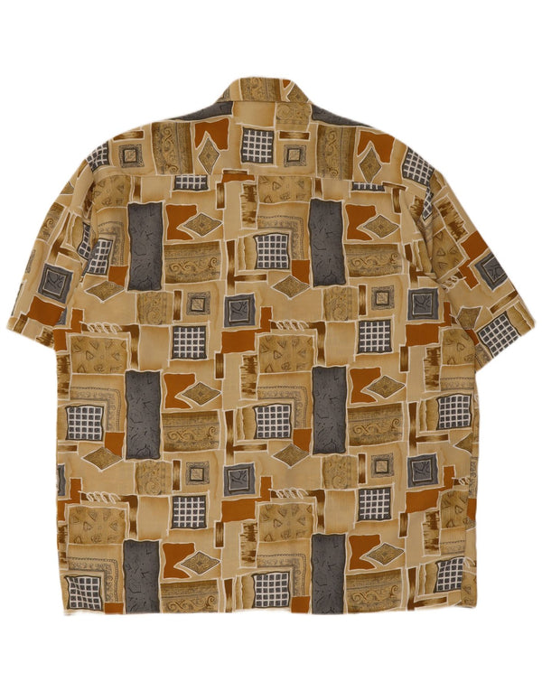 Camisa masculina vintage de manga curta tamanho 45 XL bege patchwork