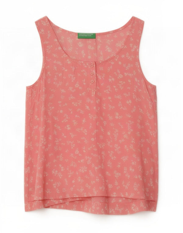 Blusa feminina oversized sem mangas Benetton UK 6 XS rosa floral modal