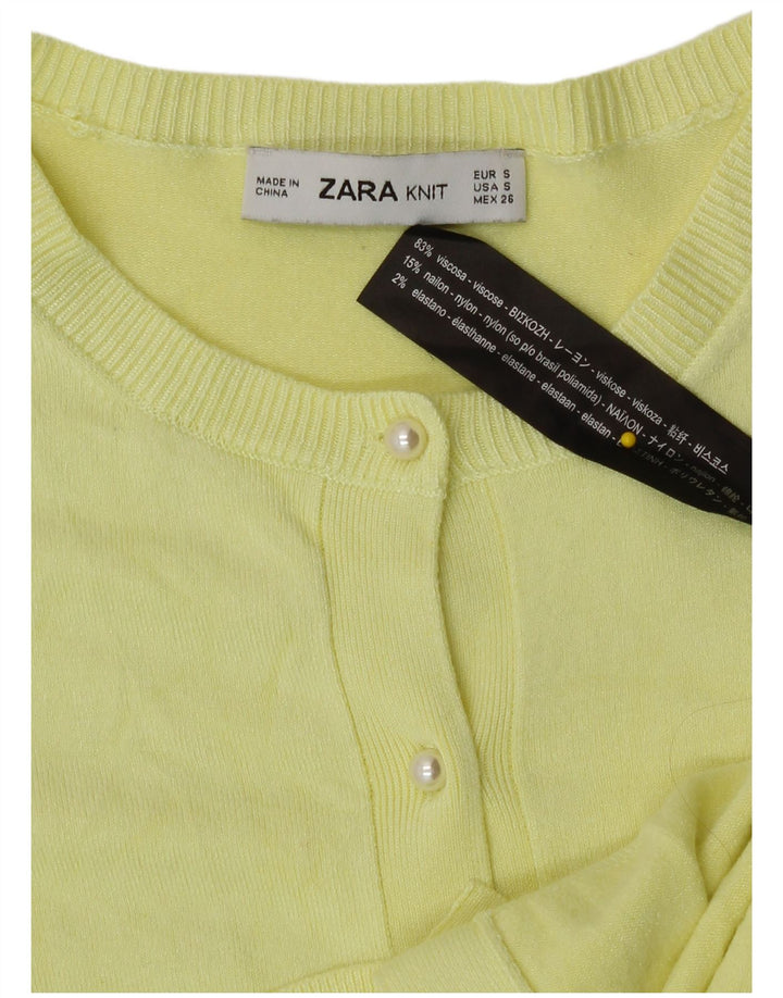 Suéter cardigã feminino Zara Reino Unido 10 viscose amarela pequena