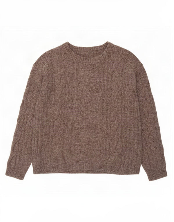 Suéter feminino vintage com gola redonda UK 14 cinza médio