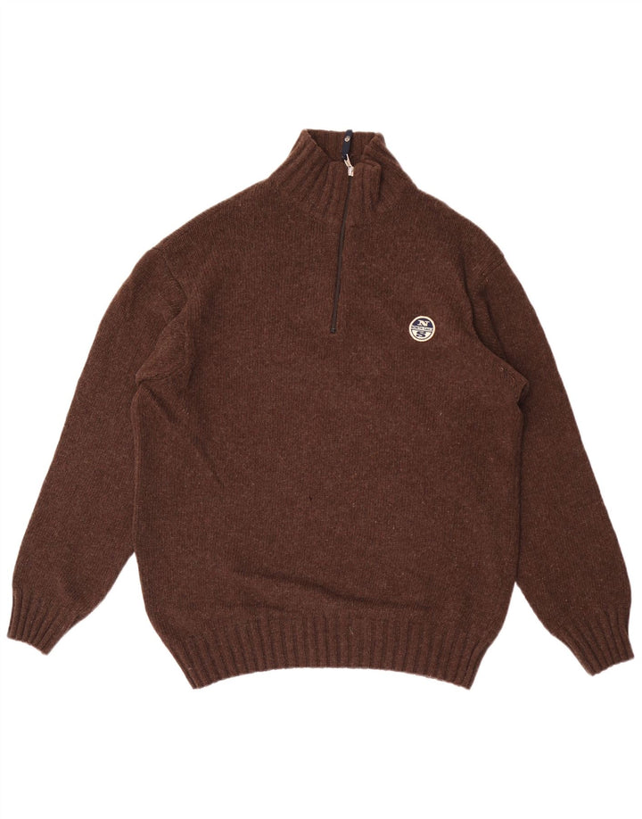 Suéter masculino North Sails com zíper e gola grande de lã marrom