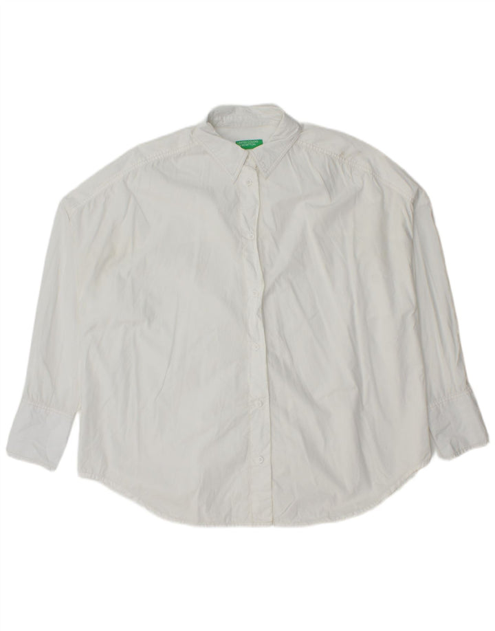 Camisa oversized feminina Benetton UK 10 pequeno algodão branco