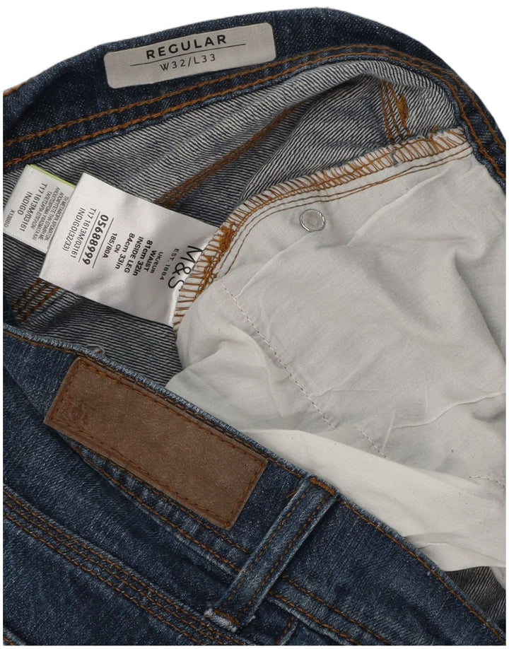 Calça jeans reta regular masculina Marks & Spencer W32 L33 algodão azul