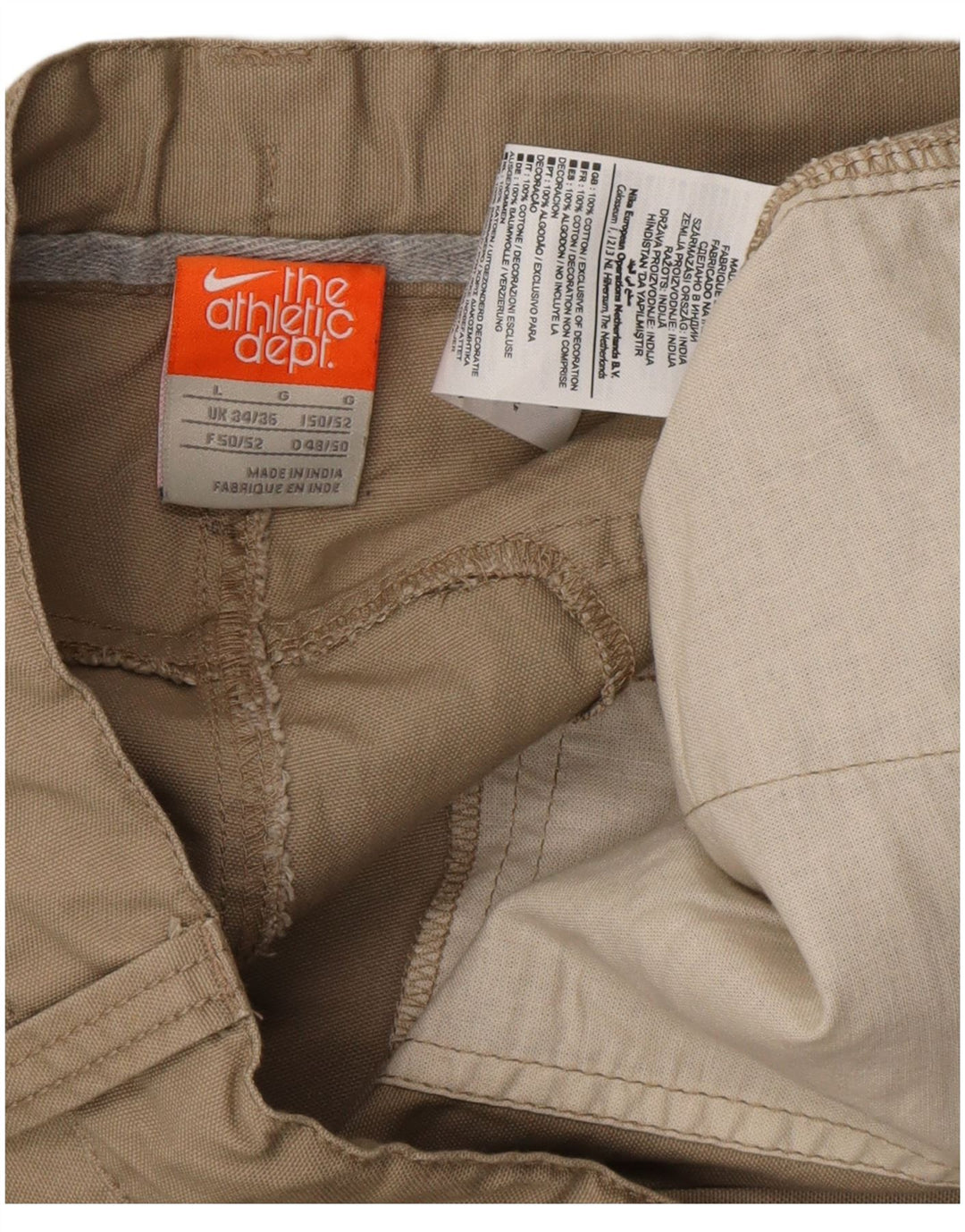 Calça cargo masculina NIKE reta grande W36 L32 algodão bege