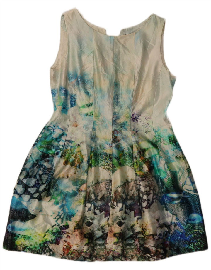 Vestido feminino Zara com estampa abstrata sem mangas evasê UK 18 XL multicolorido