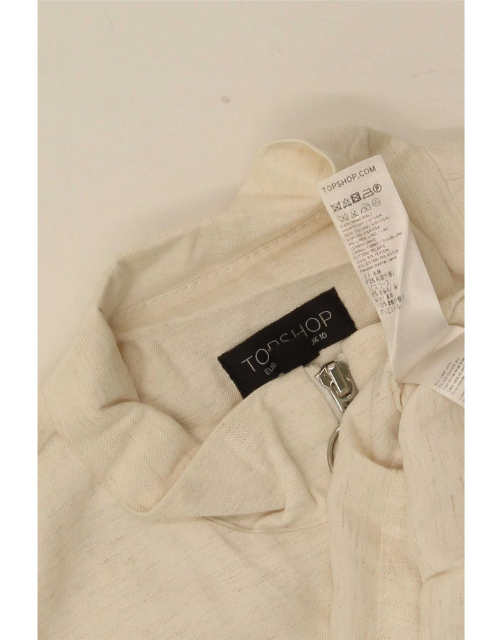 Jaqueta blazer feminina Topshop Reino Unido 10 viscose manchada bege pequena