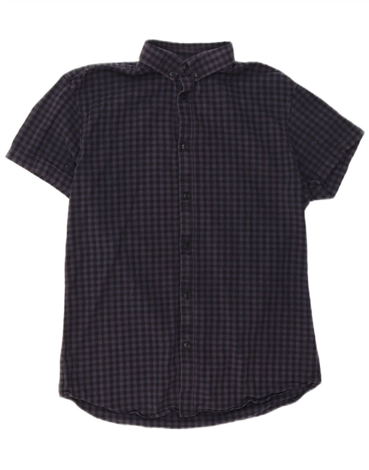 Camisa masculina Jack & Jones de manga curta regular fit pequena guingão azul marinho