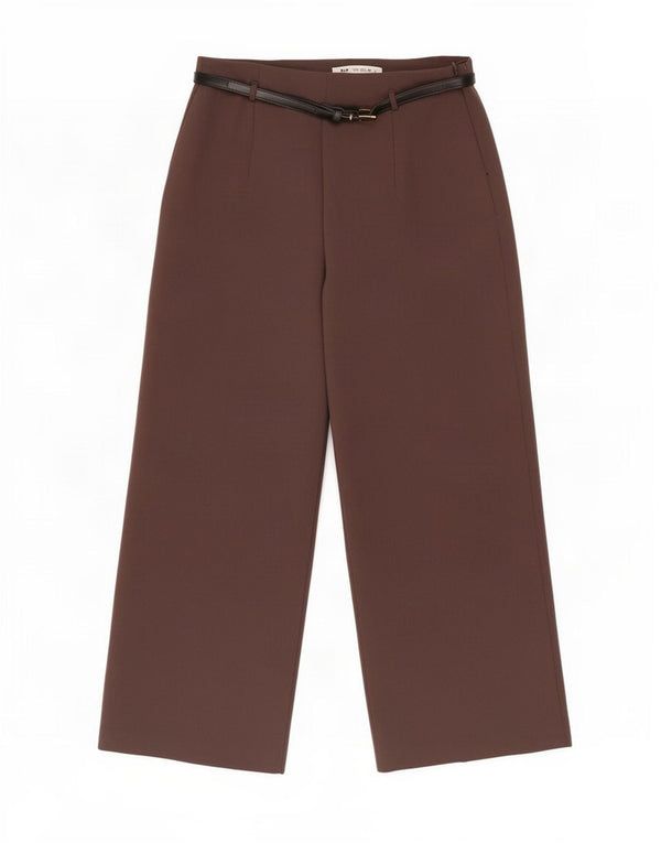 Calça feminina Zara cintura alta perna larga cortada pequena W26 L25 marrom