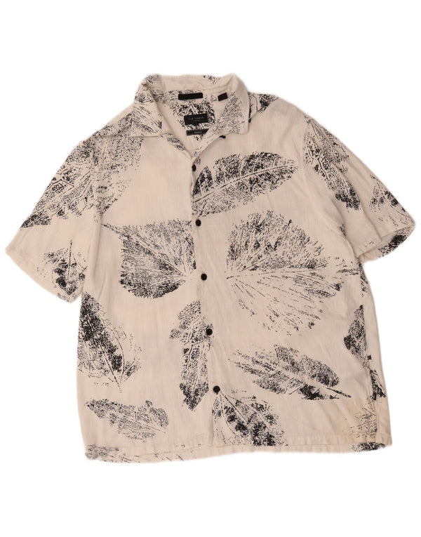 Camisa masculina Ted Baker de manga curta e ajuste relaxado tamanho 5 XL branco floral