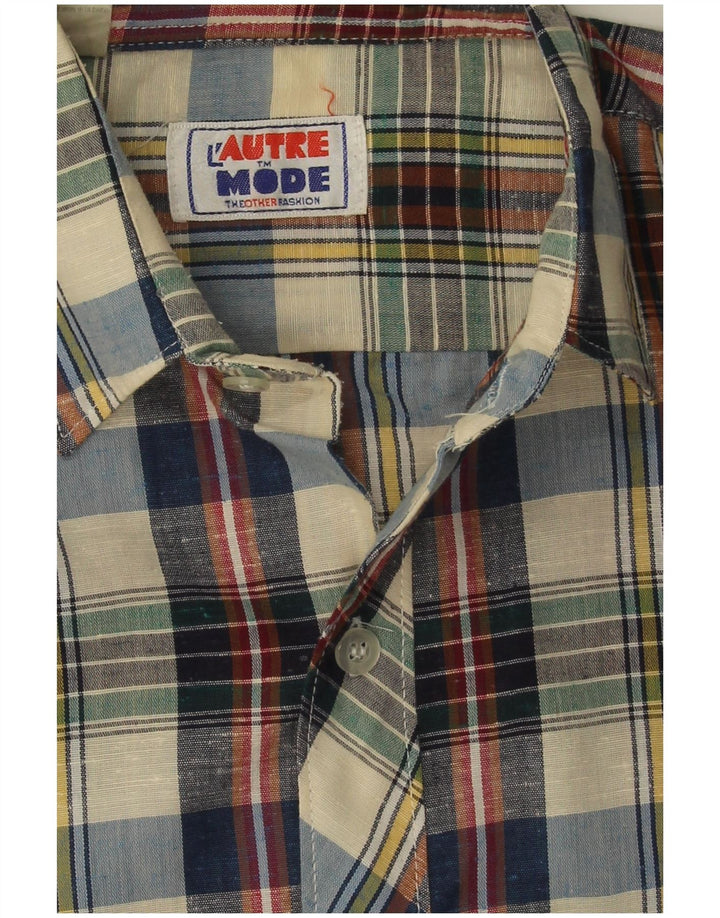 Camisa masculina vintage de manga curta média xadrez multicolorida