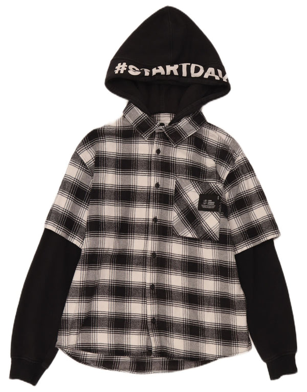 Camisa de flanela com capuz gráfico Zara Boys 13-14 anos algodão xadrez preto