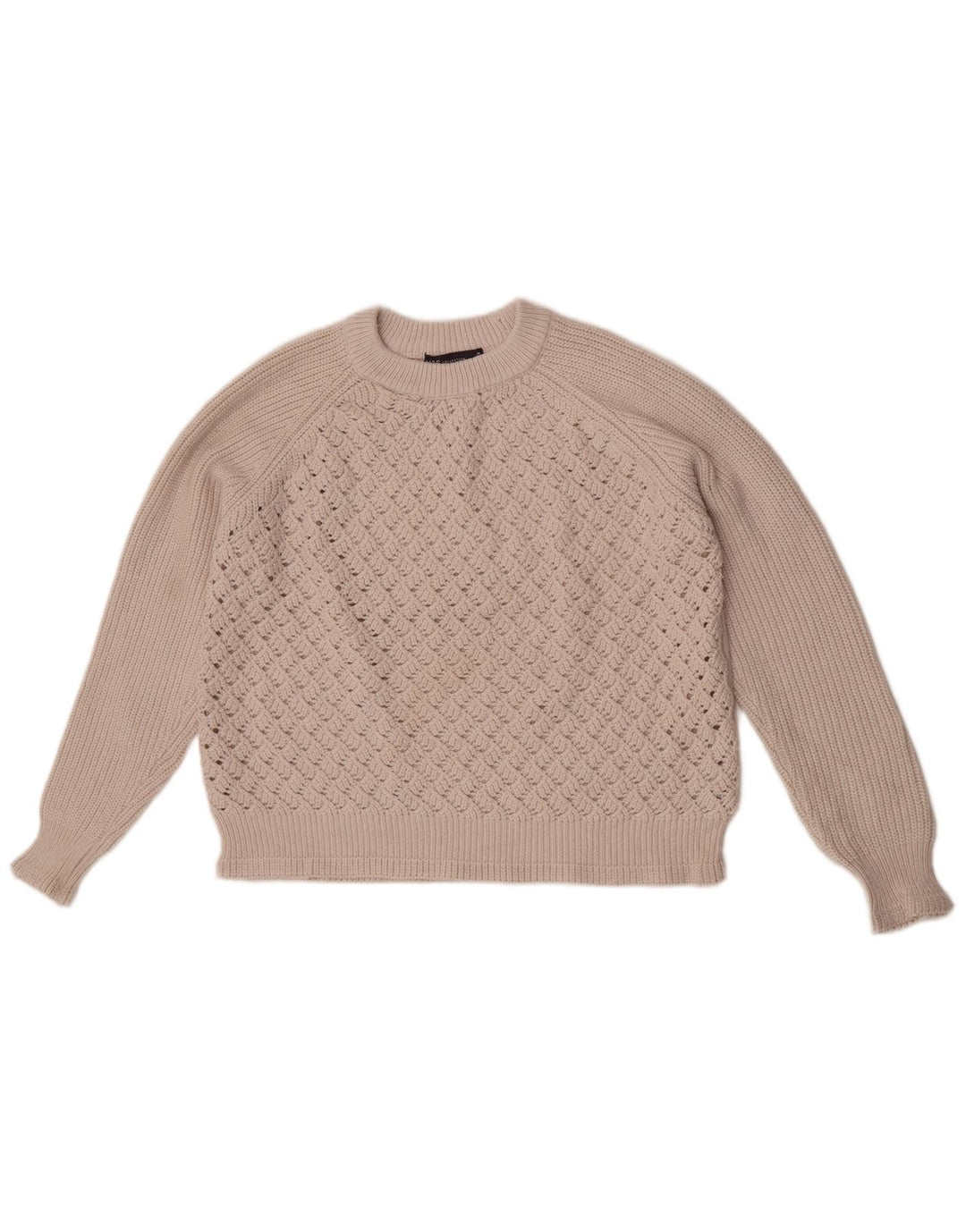 Suéter feminino Marks & Spencer com gola redonda e gola redonda Reino Unido 14 médio bege