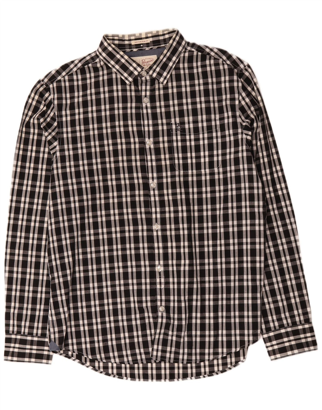 Camisa masculina Penguin Heritage Slim Fit grande algodão xadrez preto