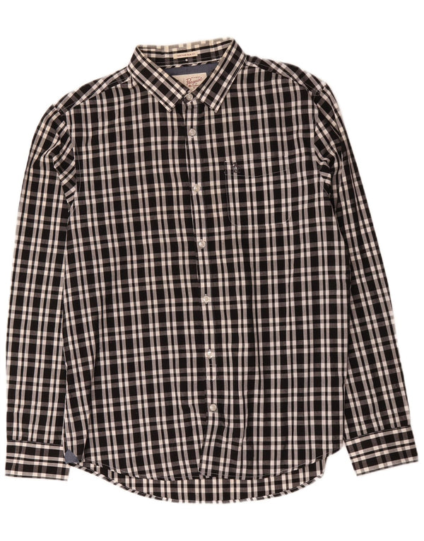 Camisa masculina Penguin Heritage Slim Fit grande algodão xadrez preto