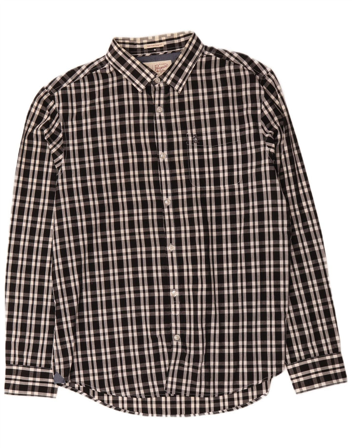 Camisa masculina Penguin Heritage Slim Fit grande algodão xadrez preto
