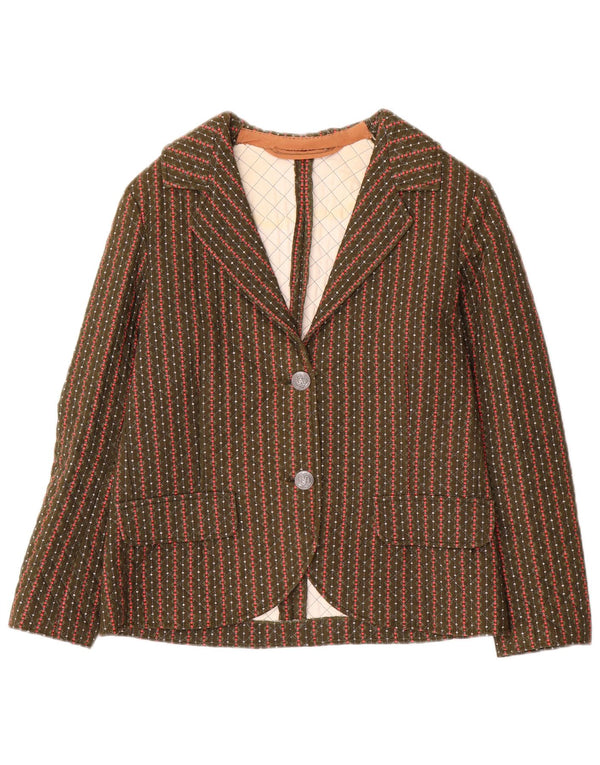 Jaqueta blazer feminina vintage com 2 botões UK 8 pequena listrada cáqui
