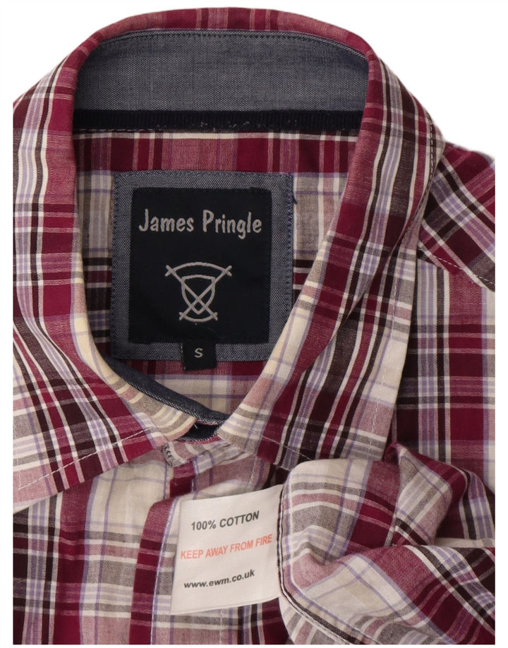 Camisa masculina de manga curta James Pringle, pequena, roxa, xadrez, algodão