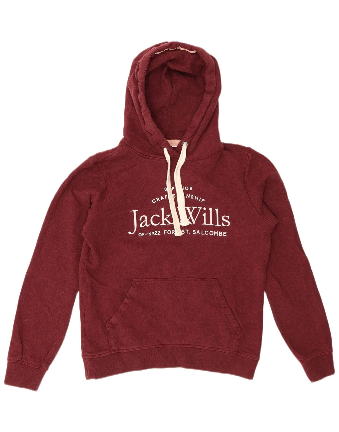 Jack Wills moletom feminino com capuz gráfico Reino Unido 8 pequeno algodão borgonha