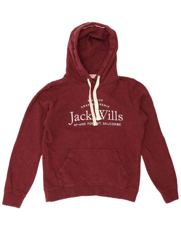 Jack Wills moletom feminino com capuz gráfico Reino Unido 8 pequeno algodão borgonha